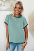 Retro Vibe Contrast Trim Corded Knit Short Sleeve Top